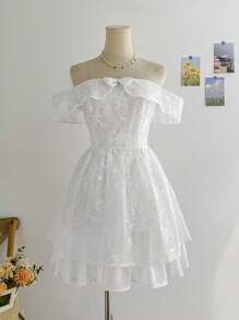 Soleia Abito bohémien, boho, floreale romantico, da vacanza, floreale per il 4 luglio, outfit da rave, abito bianco da laurea, abito da festa, outfit da laurea, abito per il 4 luglio, abito giallo burro per festival del 4 luglio, concerto e vacanze, elegante abito a fascia con fiocco e gonna mini principessa, adatto per vacanze