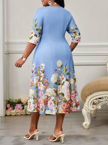 SHEIN Lady Abito elegante a maniche a lanterna da donna taglia forte, a tinta unita, scollo tondo, lungo e fluido, elegante per l'autunno e l'inverno. Abito lungo da donna taglia forte, a maglia, scollo tondo, maniche lunghe e ampi. Abito lungo da ballo in stile mascherata, con maniche lunghe, per occasioni formali. Abito lungo elegante da donna, adatto per feste di San Valentino, Capodanno, occasioni formali di lusso.