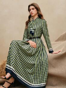 Anewsta Elaire Vestido elegante vintage con estampado de lunares y volantes en la cintura, apropiado para la primavera, vacaciones y festivales - Multicolor - Ver 1