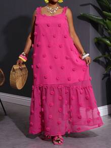 SHEIN CURVE+ Vestito da vacanza senza maniche in jacquard fucsia taglie forti, abito in tessuto floreale tridimensionale, vestito curvy, abito da vacanza, outfit estivo da donna, abito da spiaggia, outfit da spiaggia, vestito da spiaggia, vestito da vacanza al mare, essenziali da spiaggia, abito per laurea, abito per festa del tè