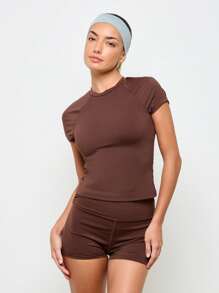 AiiRZ 插肩袖T恤跑步透气运动上衣 - 棕色 - 查看 1