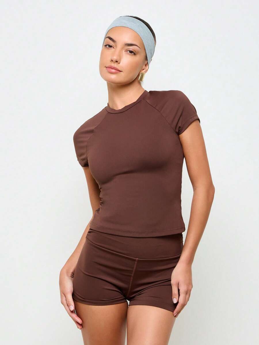 AiiRZ 插肩袖T恤跑步透气运动上衣 - 棕色 - 查看 1