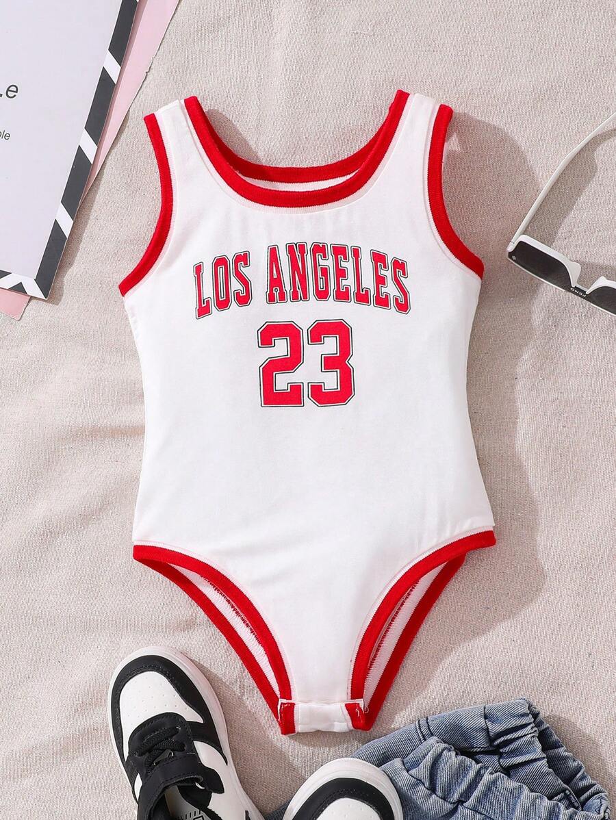 Young Girl Knitted Letter Pattern Crew Neck Sleeveless Jumpsuit - White - View 1