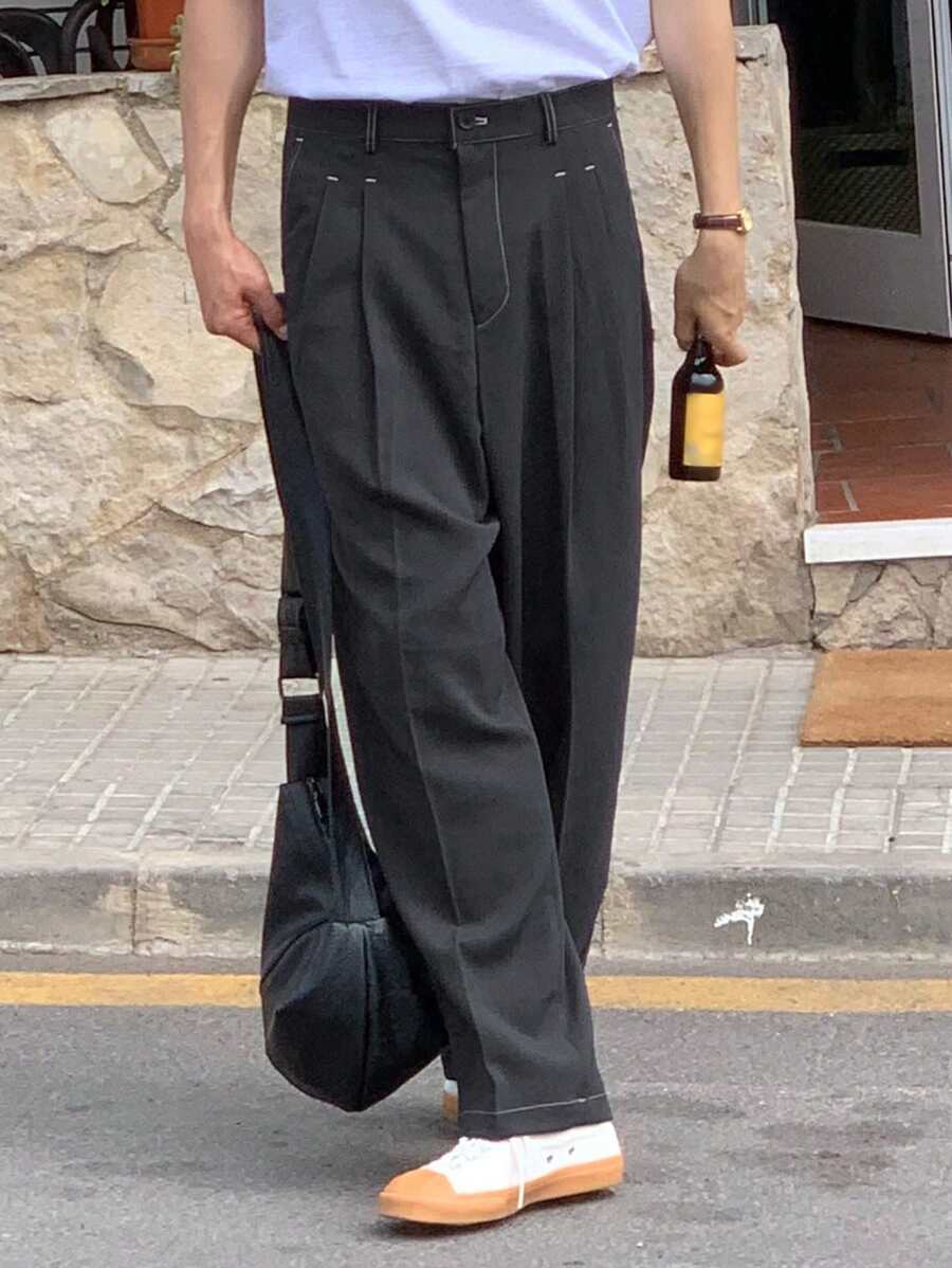 DAZY Men's Plain Navy Blue Formal Business Trousers, Spring - Navy Blue - View 1