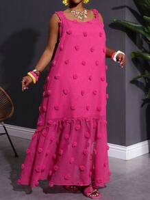 SHEIN CURVE+ Vestito da vacanza senza maniche in jacquard fucsia taglie forti, abito in tessuto floreale tridimensionale, vestito curvy, abito da vacanza, outfit estivo da donna, abito da spiaggia, outfit da spiaggia, vestito da spiaggia, vestito da vacanza al mare, essenziali da spiaggia, abito per laurea, abito per festa del tè