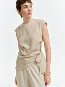 Aalyst Loose Asymmetrical Hem Linen-Feel Comfortable Shirt