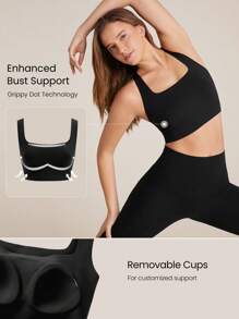 GLOWMODE 重置 透气 方领 镂空 运动胸罩 防摩擦 粘合 轻度支撑 低冲击 瑜伽 日常 - 黑色 - 查看 3