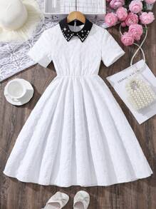 Vestido de verano informal de manga corta y minimalista para niñas preadolescentes