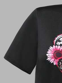 SHEIN Conjunto de camiseta suelta de color rosa rojo con corazón + leggings versátil y casual para fiesta del Día de San Valentín para niña preadolescente