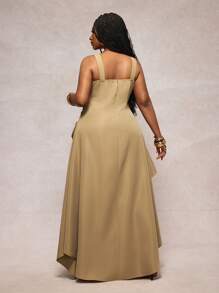 Slaydiva فستان ربيع/صيف 2025 للنساء الأنيق للذهاب للجامعة والشارع وحفلات الموسيقى وأعياد الميلاد، مناسب للتخرج والارتداء اليومي والتنسيق مع أي إطلالة، لون أرضي مكعب بخصر مناسب وذيل غير متماثل متجعد بمقاسات كبيرة