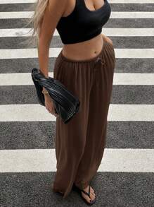 Siren Gaze Women's Linen Blend Low Waist Straight Leg Casual Pants, Suitable For Holidays Work Pants,Linen Pants Brown