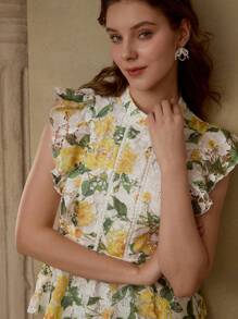 MOTF PREMIUM Blusa con volantes de encaje guipur