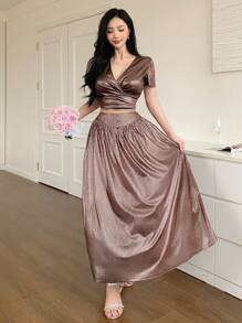 DAZY Conjunto de 2 piezas de blusa y falda elegante nuevo para mujer para el festival de música de verano