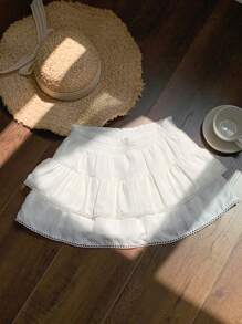 Comfortcana 女士短裙 Country Concert 白色梭织女式弹性腰部荷叶边下摆 A 字裙