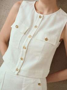 MOTF PREMIUM Camicia decorata con bottoni in metallo in lino
