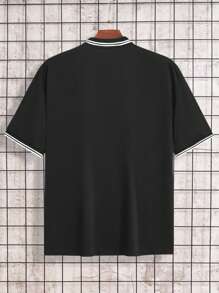 Manfinity Versatile Men's Letter Print Polo Shirt, Summer - Black - View 2