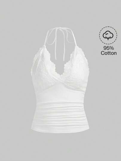 SHEIN x PRISCILA & JIMENA Contrast Lace Halter Top