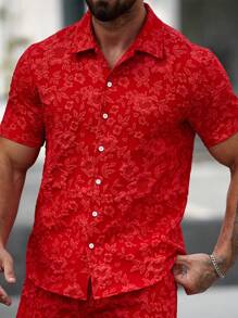Manfinity Homme Men's Solid Color Short Sleeve Casual Shirt, Suitable For Summer - Red - View 7