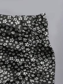 SHEIN LUNE 大码女式分叉系带腰褶皱松紧腰印花半身裙 - 彩色 - 查看 5