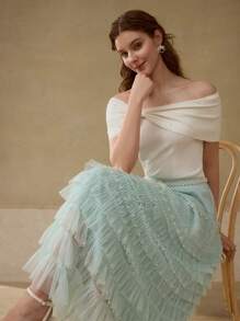 MOTF PREMIUM CONTRAST MESH TIERED LAYER SKIRT - Mint Blue - View 3