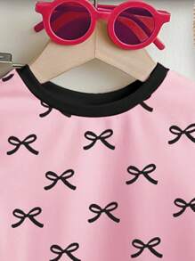 SHEIN Setelan Celana Lengan Pendek Leher Bulat Minimalis Kasual untuk Bayi Perempuan, Cocok untuk Musim Semi/Panas - MultiWarna - View 4