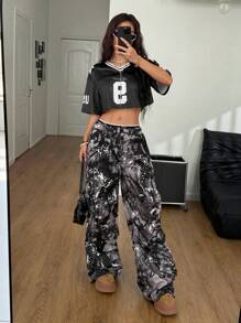 Coolane Camiseta versátil de corte cropped con estampado de letra de jersey de fútbol vintage deportivo de estilo callejero de la época Y2K para mujer