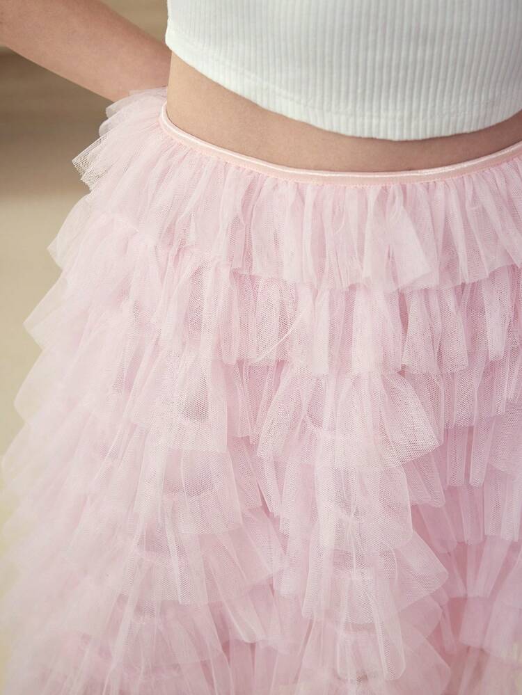MOTF STUDIO MESH RUFFLE LAYERED HEM SKIRT