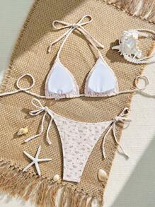 Swim Mod 2025 新款女士碎花比基尼和包袋两件套，沙滩夏季泳装套装 - 粉色 - 查看 2