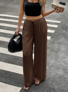 Siren Gaze Women's Linen Blend Low Waist Straight Leg Casual Pants, Suitable For Holidays Work Pants,Linen Pants Brown