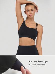 GLOWMODE Featherfit™不對稱肩帶運動內衣 - 黑色 - 查看 4