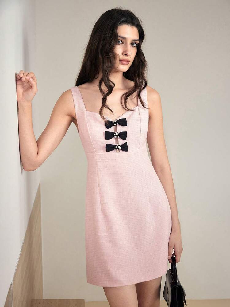 MOTF STUDIO TWEED BOW DECOR TANK DRESS