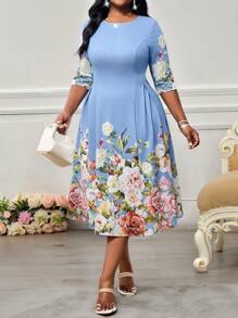 SHEIN Lady Abito elegante a maniche a lanterna da donna taglia forte, a tinta unita, scollo tondo, lungo e fluido, elegante per l'autunno e l'inverno. Abito lungo da donna taglia forte, a maglia, scollo tondo, maniche lunghe e ampi. Abito lungo da ballo in stile mascherata, con maniche lunghe, per occasioni formali. Abito lungo elegante da donna, adatto per feste di San Valentino, Capodanno, occasioni formali di lusso.