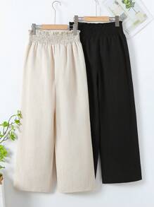 Wildeya 2pcs/Set Girls' Casual Wide Leg Pants With Ruffle Hem, Suitable For Vacation, Travel, Daily Wear