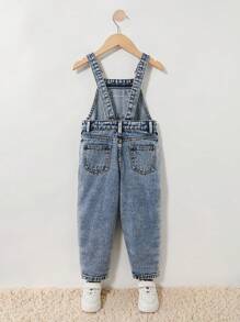 小男孩漂白流苏边背带工装裤 - 中等水洗藍 - 查看 2