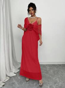 Rafferiza Customized Spring/Summer 3D Floral Sheer Mesh Poncho Feeling Long Dress, Suitable For Wedding, Party, Photo Shooting