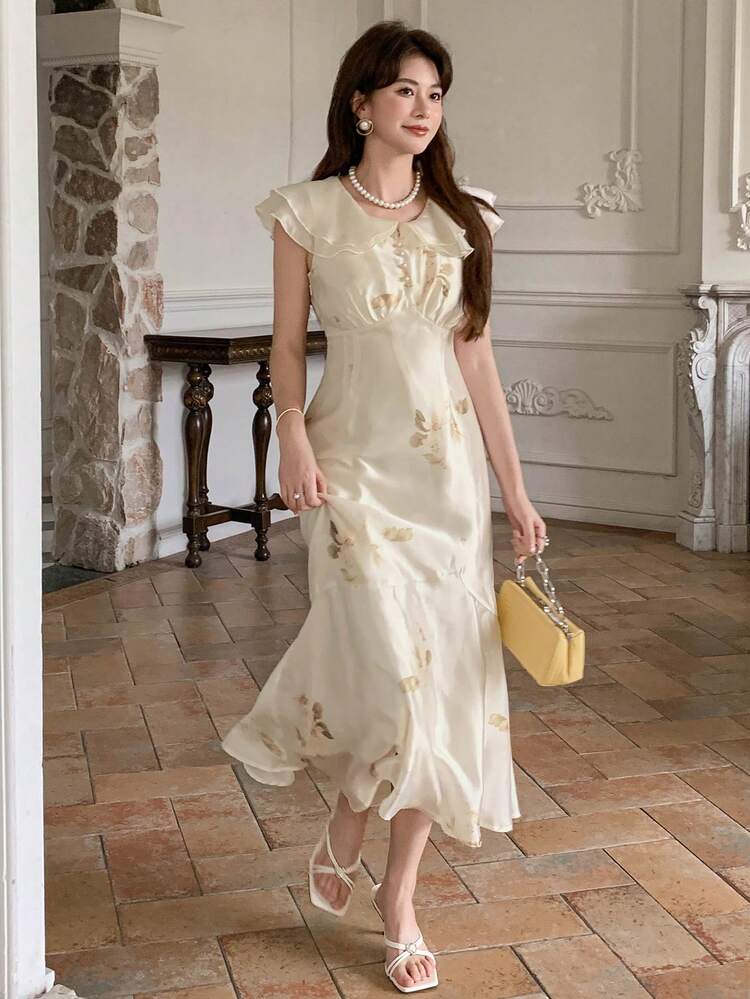 Ladies' V-Neck Ruffle Hem Fishtail Dress, Spring/Summer Maxi Dress Cocktail Dress