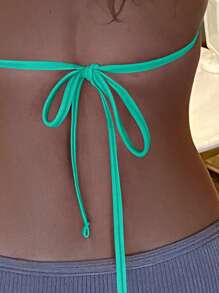 Swim Basics Vacation Beach Solid Color Halter Swimsuit Bikini Top For Summer - Mint Green - View 4