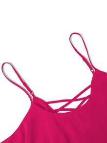 SHEIN Clasi Chiffon Cross Back Slim Fit Spaghetti Strap - Hot Pink - View 3