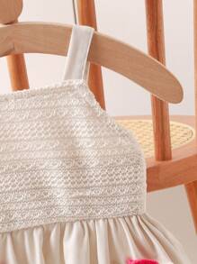 Baby Girls 2025 Summer New Embroidery Strap Dress + Strawberry Embroidery Fake Pocket Design - White - View 6