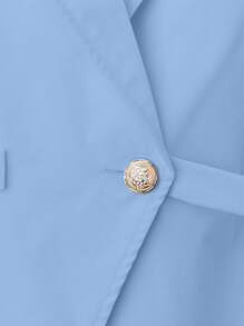 SHEIN Clasi Plus Size Women's Simple Elegant Solid Color Button Decor Bowknot Cuff Short Sleeve Light Blazer Graduation,Back To School,Teacher Outfits For Women