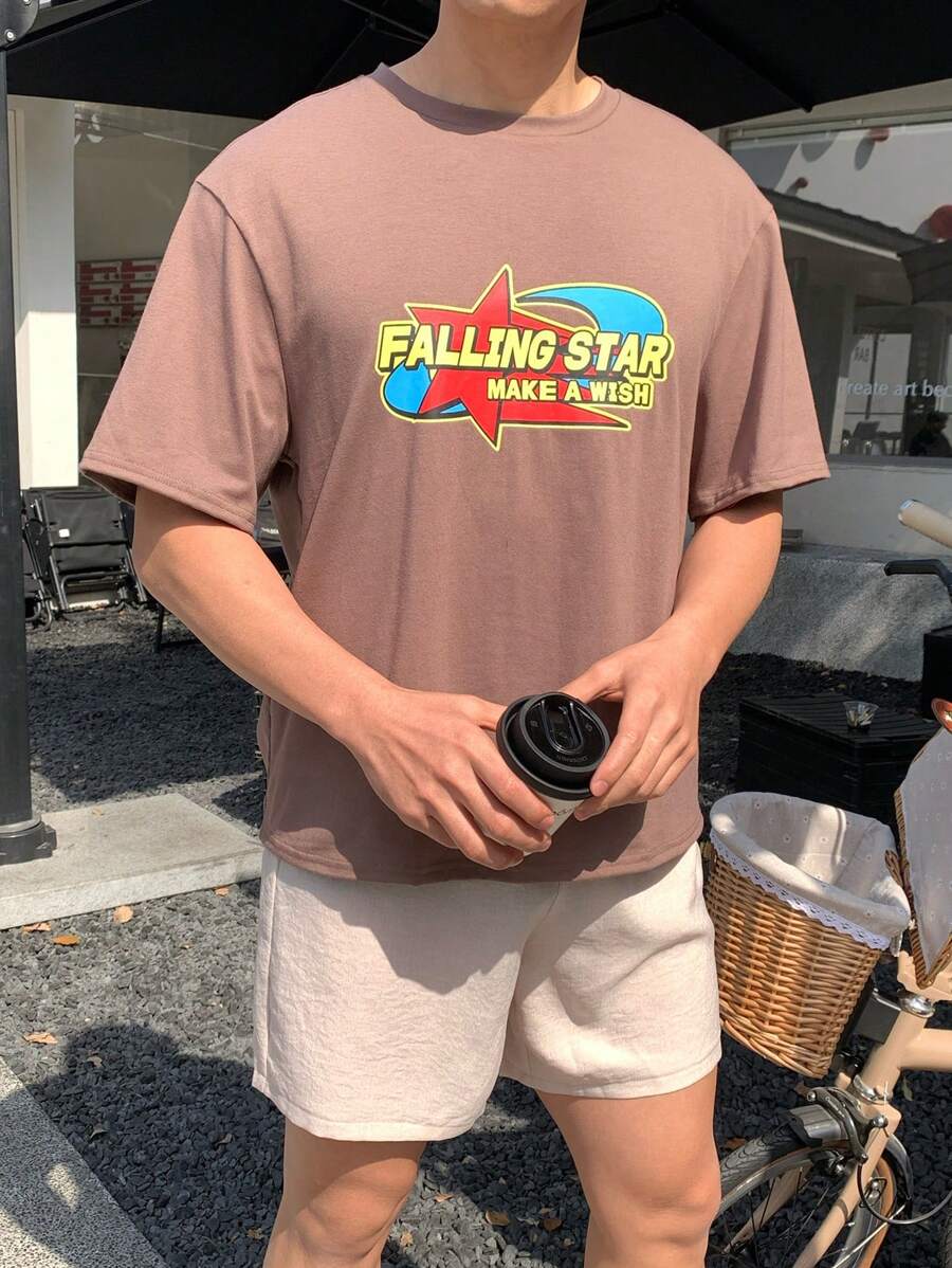 SHEIN 2pcs/Set Teen Boys Casual Comfortable Versatile Printed T-Shirt & Solid Color Shorts Set, Suitable For Spring, Summer, Outing, Campus - Multicolor - View 1