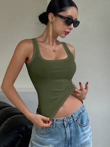 DAZY Women's Solid Color Round Neck Fitted Casual Versatile Tank Top