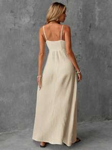 SHEIN LUNE 100% Cotton Soft & Comfortable White Lady's Vacation Dress,Vacation Outfits Woman - Apricot - View 2