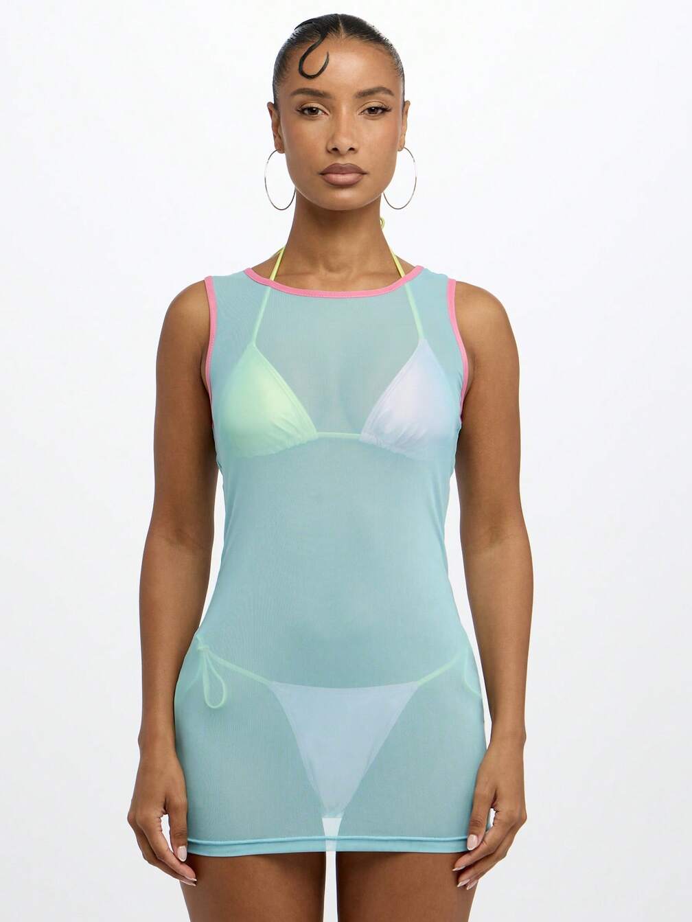 mesh dress swim cover up Green Tropic Cutout Sheer Mesh Maxi Swimsuit Cover-Up Dress