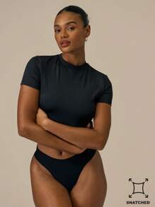 MUSERA ESSENTIALS Snatched Cap Sleeve Crop T Shirt Basic Spring Summer Casual Fall - Black - View 1