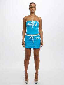 SUMWON WOMEN 超时尚荷叶边迷你网球短裙运动性能运动舞蹈溜冰者夏季度假 A 字多功能运动服速干复古下装 - 藍色 - 查看 4