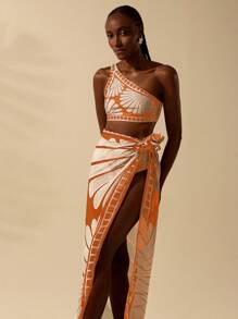 CAJUNI Women's Boho Black & Beige Shell Print Vacation Casual Summer Beach Sarong Skirt, Country Concert