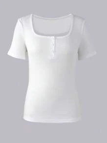 3pcs/Set Teen/Youth Girls' Casual Versatile Simple Ribbed Short Sleeve T-Shirt Set - Multicolor - View 3