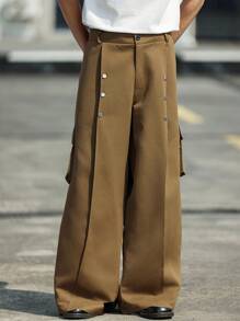 Manfinity Homme Calça Cargo Casual Simples com Bolso Flip para Homens Plus Size. É ótimo para casais e uma excelente ideia de presente para namorados ou maridos.