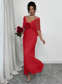 Rafferiza Customized Spring/Summer 3D Floral Sheer Mesh Poncho Feeling Long Dress, Suitable For Wedding, Party, Photo Shooting